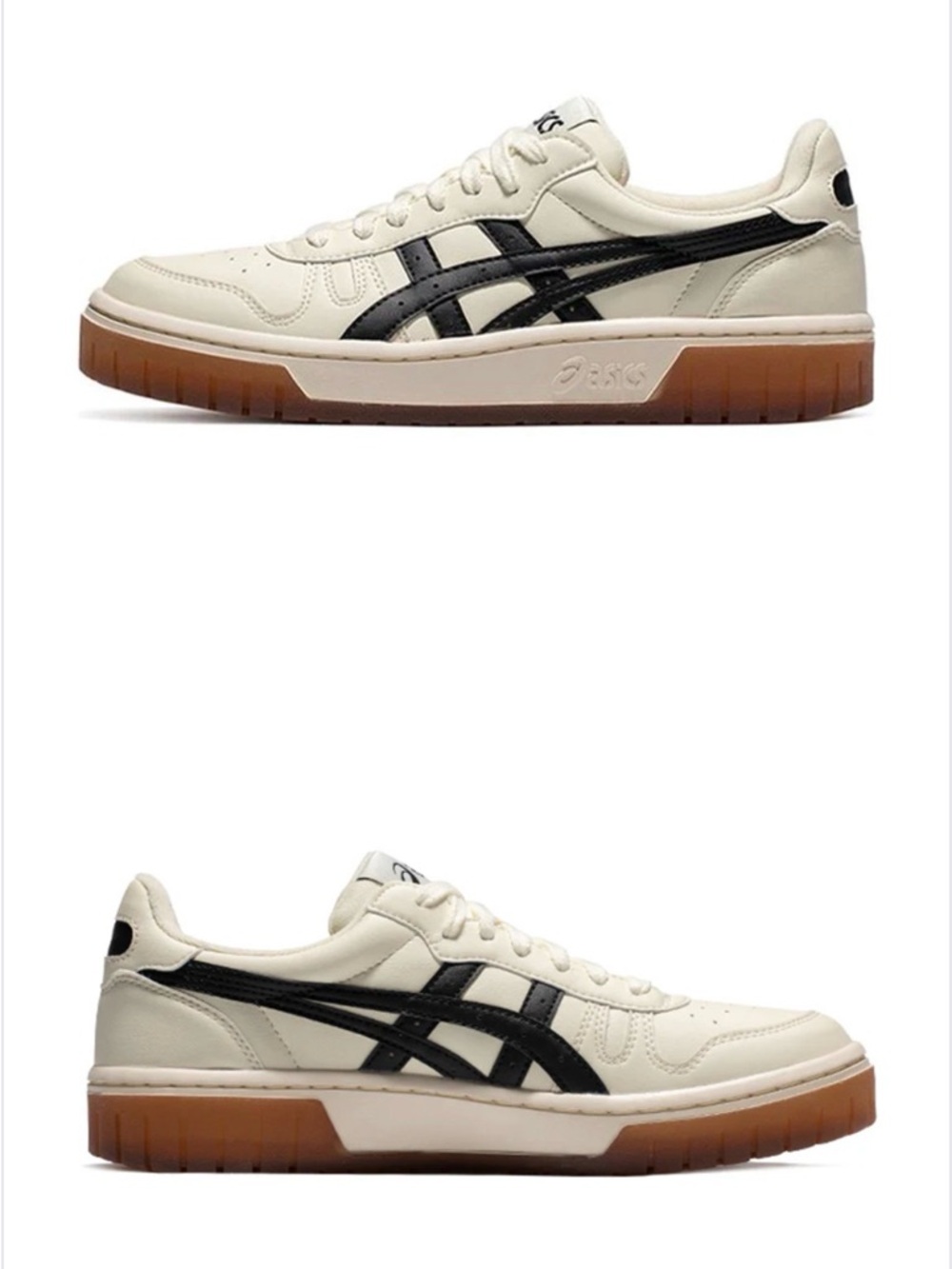 ASICS Court MZ Cream and Black Low-Top Sneakers with Gum Sole